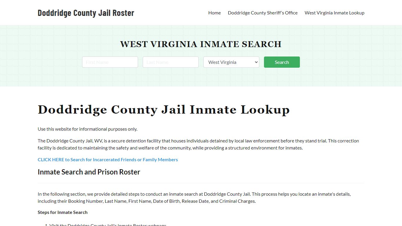 Doddridge County Jail Roster Lookup, WV, Inmate Search